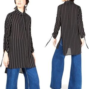 Bar III Ruched Sleeve Pinstripe Tunic Blouse
